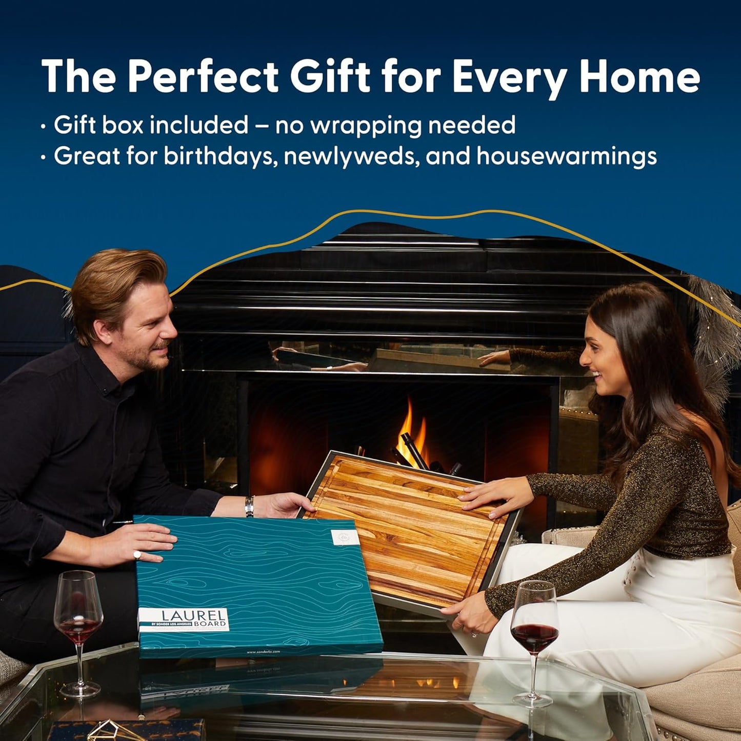 Winsome Acacia Wood Cutting Board | Acacia Edge Grain Cutting Board for Kitchen with Juice Groove & Sorting Compartment | Perfect for Charcuterie | Gift Box Included | 16x12x1.5 in