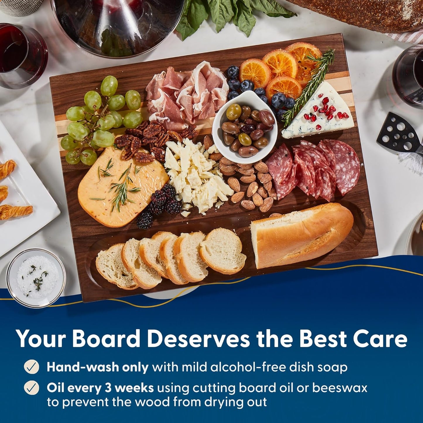 Winsome Acacia Wood Cutting Board | Acacia Edge Grain Cutting Board for Kitchen with Juice Groove & Sorting Compartment | Perfect for Charcuterie | Gift Box Included | 16x12x1.5 in