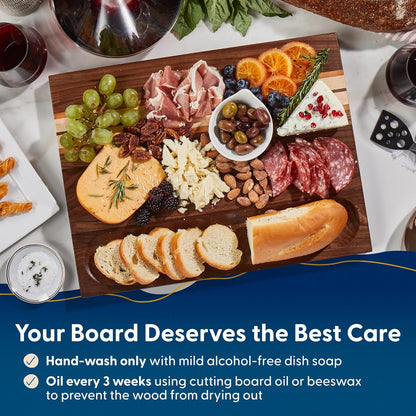 Winsome Acacia Wood Cutting Board | Acacia Edge Grain Cutting Board for Kitchen with Juice Groove & Sorting Compartment | Perfect for Charcuterie | Gift Box Included | 16x12x1.5 in