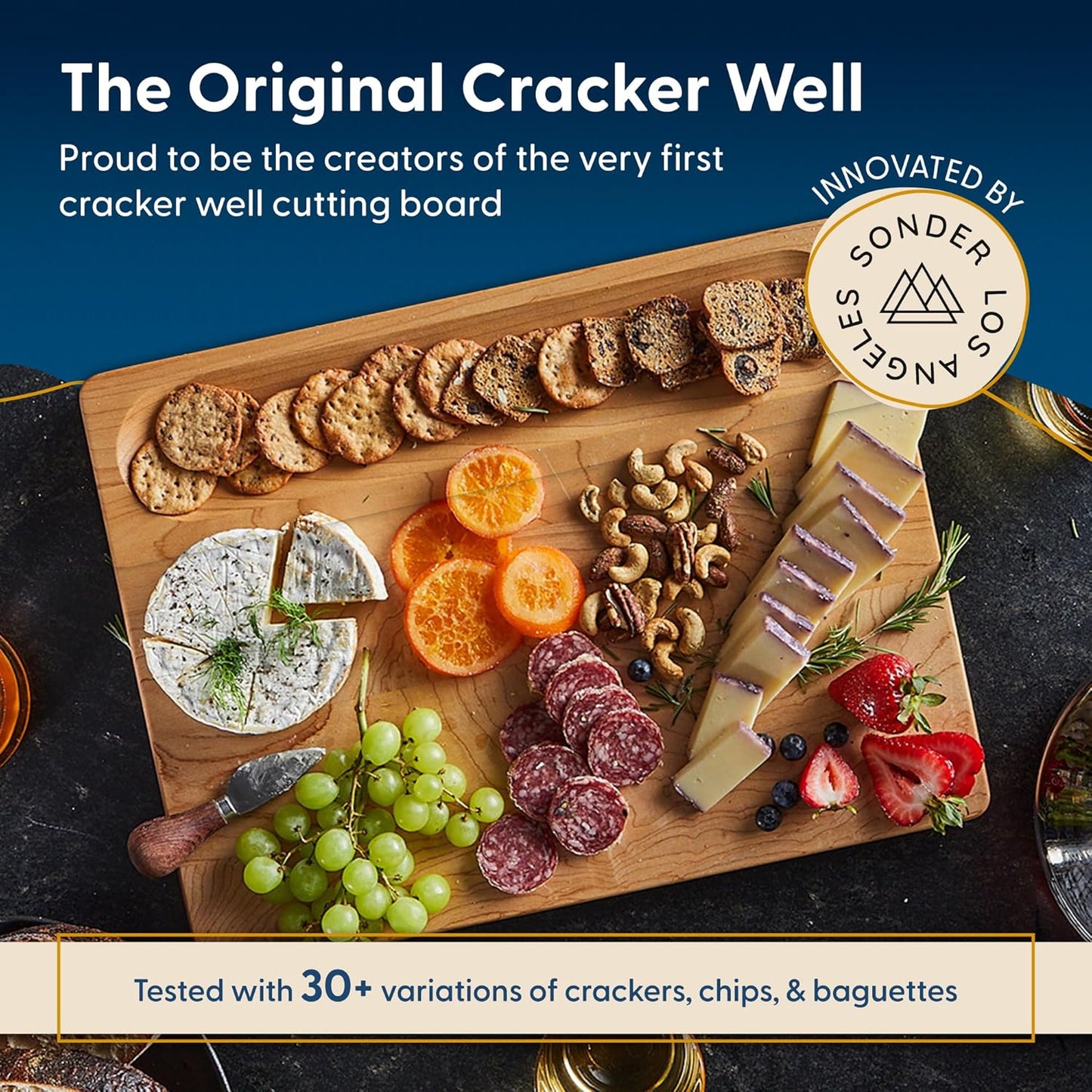 Winsome Acacia Wood Cutting Board | Acacia Edge Grain Cutting Board for Kitchen with Juice Groove & Sorting Compartment | Perfect for Charcuterie | Gift Box Included | 16x12x1.5 in