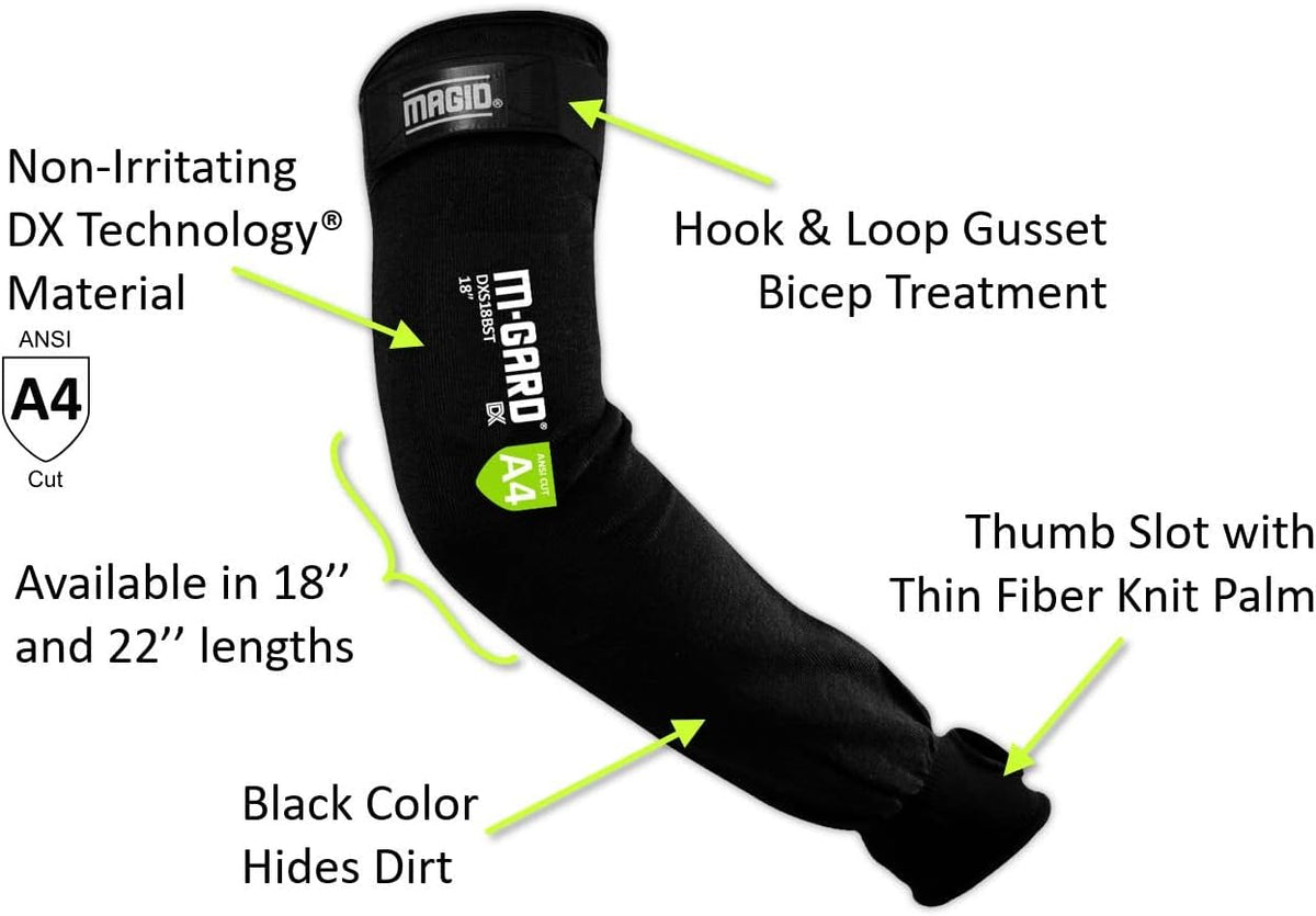 MAGID Cut Resistant Protective Arm Sleeves with Thumb Slot, 1 Pair, Black I Thumbslot: Yes, 18"