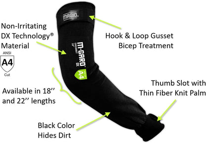 MAGID Cut Resistant Protective Arm Sleeves with Thumb Slot, 1 Pair, Black I Thumbslot: Yes, 18"