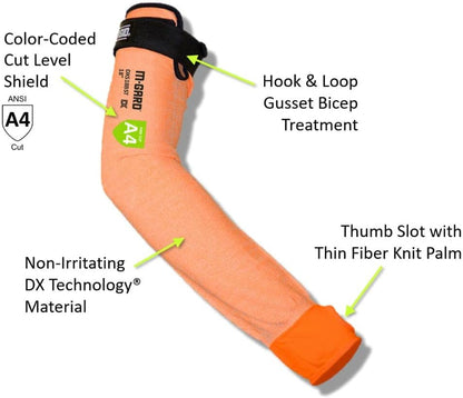 MAGID Cut Resistant Protective Arm Sleeves with Thumb Slot, 1 Pair, Black I Thumbslot: Yes, 18"
