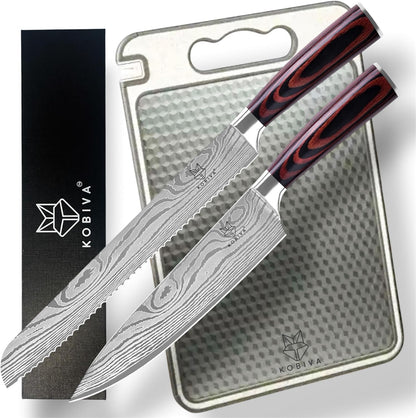 Premium 10-inch Serrated Bread Knife | Razor Sharp Cutter for Homemade Bread, Sourdough & Cake | Elegant Kitchen Essential for Effortless Slicing, Damascus Steel Lasered Pattern | Kitchen Gifts