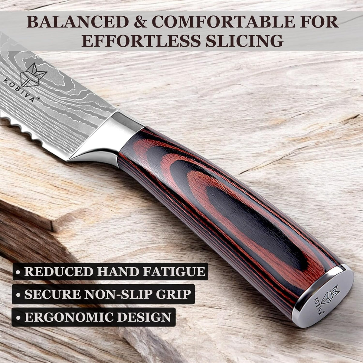 Premium 10-inch Serrated Bread Knife | Razor Sharp Cutter for Homemade Bread, Sourdough & Cake | Elegant Kitchen Essential for Effortless Slicing, Damascus Steel Lasered Pattern | Kitchen Gifts