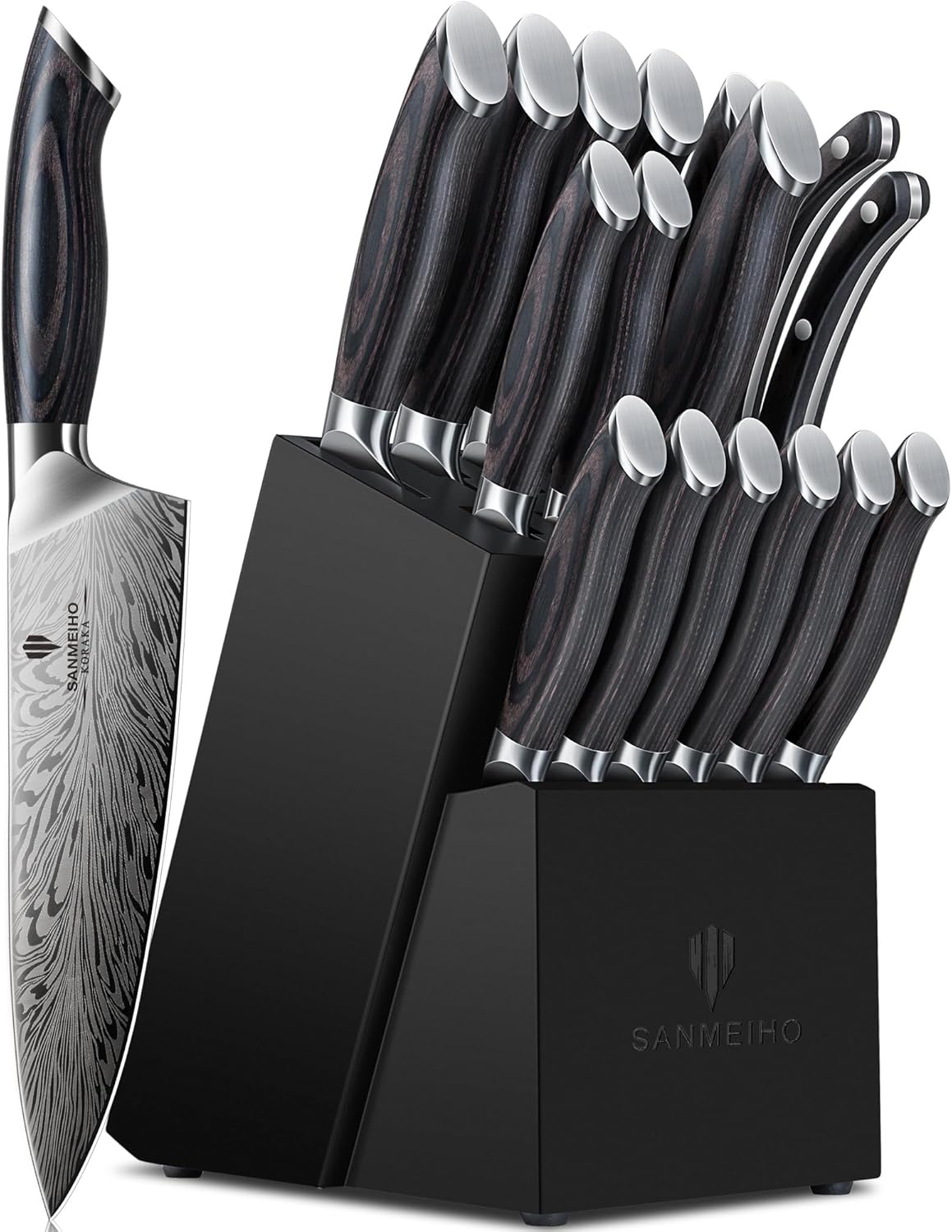 16 Pieces Knife Set, Knife Block Set in Powder Steel, Ultra Sharp | Kitchen Knives Set High Hardness Japanese Knife Set with Ergonomic Pakkawood Handle, Chef Knives Set for Kitchen Cooking