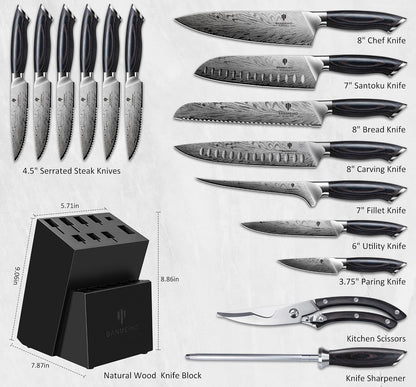 16 Pieces Knife Set, Knife Block Set in Powder Steel, Ultra Sharp | Kitchen Knives Set High Hardness Japanese Knife Set with Ergonomic Pakkawood Handle, Chef Knives Set for Kitchen Cooking