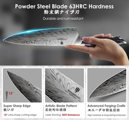 16 Pieces Knife Set, Knife Block Set in Powder Steel, Ultra Sharp | Kitchen Knives Set High Hardness Japanese Knife Set with Ergonomic Pakkawood Handle, Chef Knives Set for Kitchen Cooking