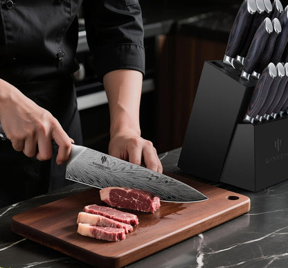 16 Pieces Knife Set, Knife Block Set in Powder Steel, Ultra Sharp | Kitchen Knives Set High Hardness Japanese Knife Set with Ergonomic Pakkawood Handle, Chef Knives Set for Kitchen Cooking