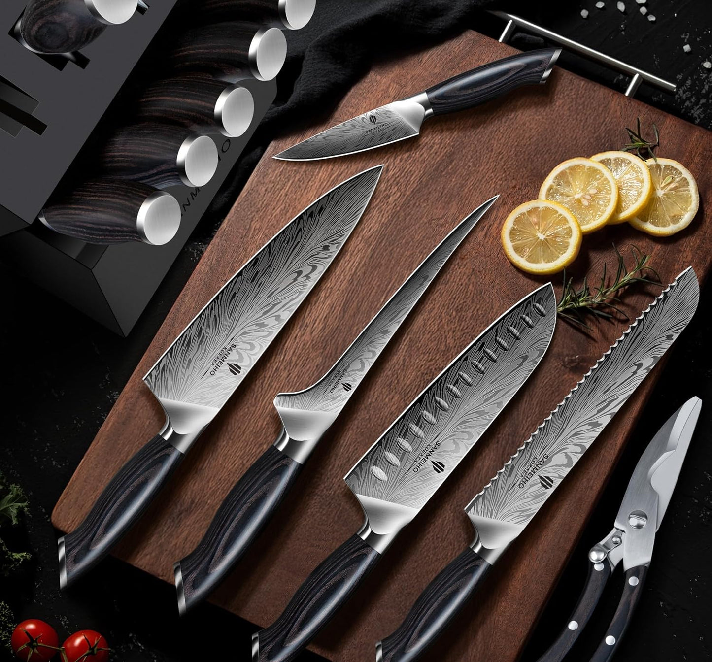 16 Pieces Knife Set, Knife Block Set in Powder Steel, Ultra Sharp | Kitchen Knives Set High Hardness Japanese Knife Set with Ergonomic Pakkawood Handle, Chef Knives Set for Kitchen Cooking