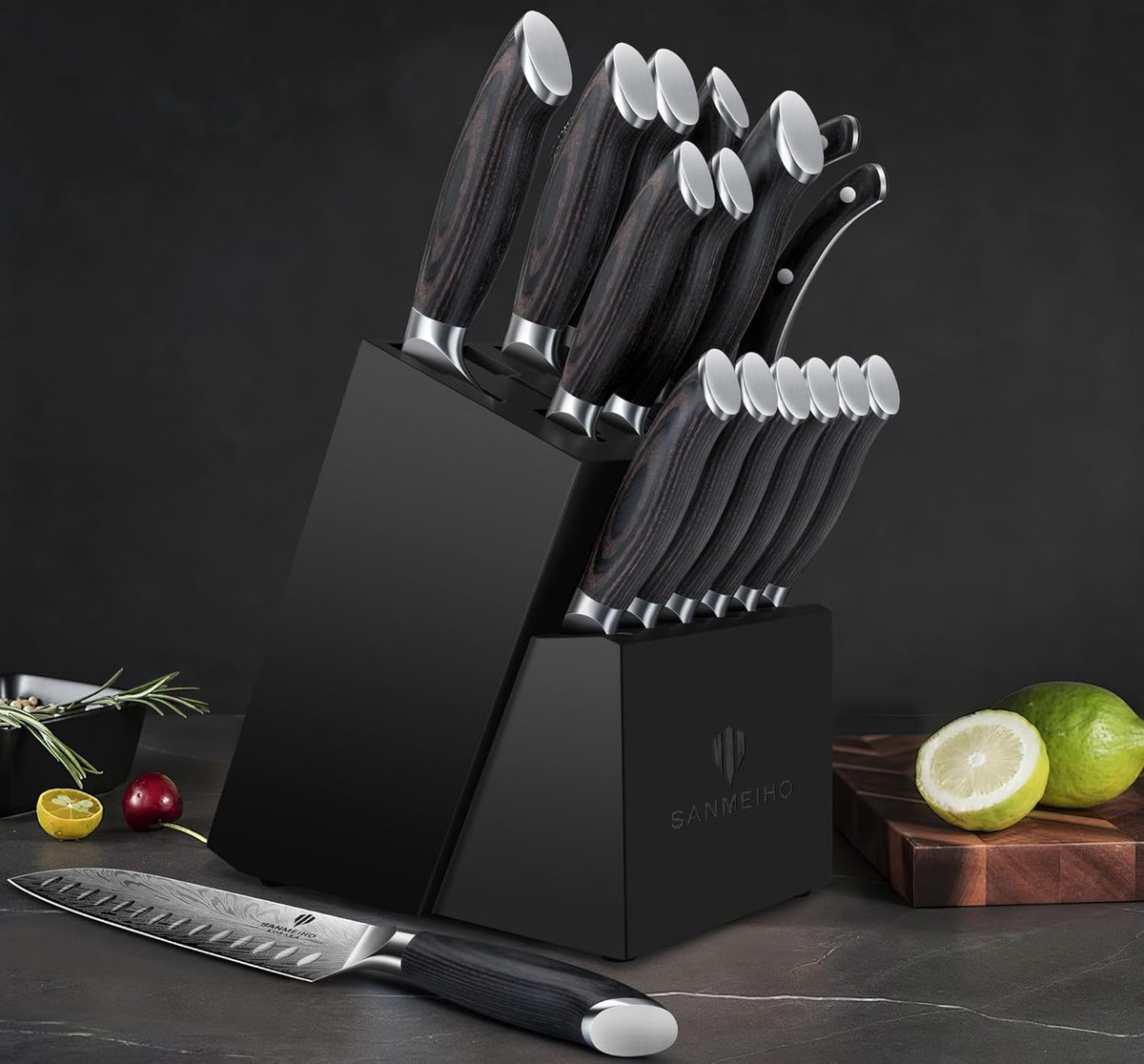 16 Pieces Knife Set, Knife Block Set in Powder Steel, Ultra Sharp | Kitchen Knives Set High Hardness Japanese Knife Set with Ergonomic Pakkawood Handle, Chef Knives Set for Kitchen Cooking