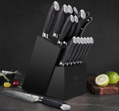 16 Pieces Knife Set, Knife Block Set in Powder Steel, Ultra Sharp | Kitchen Knives Set High Hardness Japanese Knife Set with Ergonomic Pakkawood Handle, Chef Knives Set for Kitchen Cooking