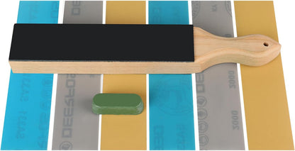 Leather Sharpening Strop (12x2 IN Medium) | Knife Daily Sharpening & Maintenance Kit, with 400/1000/2000 Grit Replacement Sandpaper & 1 Oz.Polishing Compound
