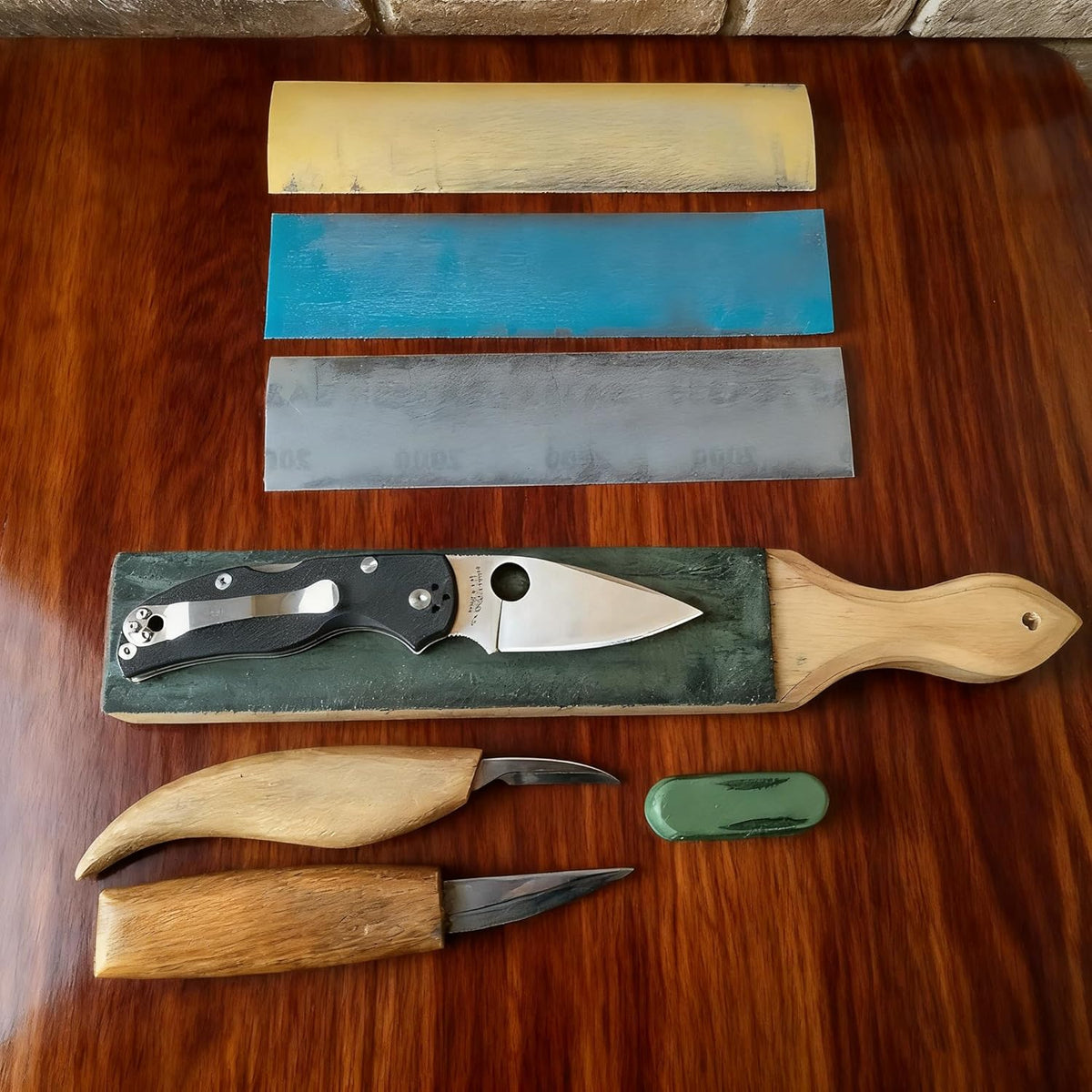 Leather Sharpening Strop (12x2 IN Medium) | Knife Daily Sharpening & Maintenance Kit, with 400/1000/2000 Grit Replacement Sandpaper & 1 Oz.Polishing Compound
