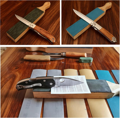 Leather Sharpening Strop (12x2 IN Medium) | Knife Daily Sharpening & Maintenance Kit, with 400/1000/2000 Grit Replacement Sandpaper & 1 Oz.Polishing Compound