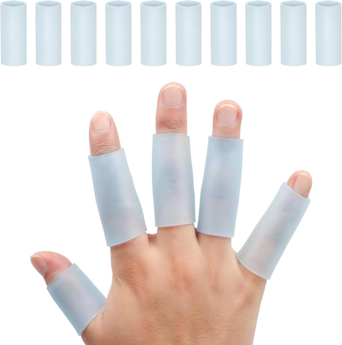Gel Finger Protector, 10 Pcs Silicone Finger Sleeves for Corns, Fingernails Loss, Friction Pain Relief, Blue