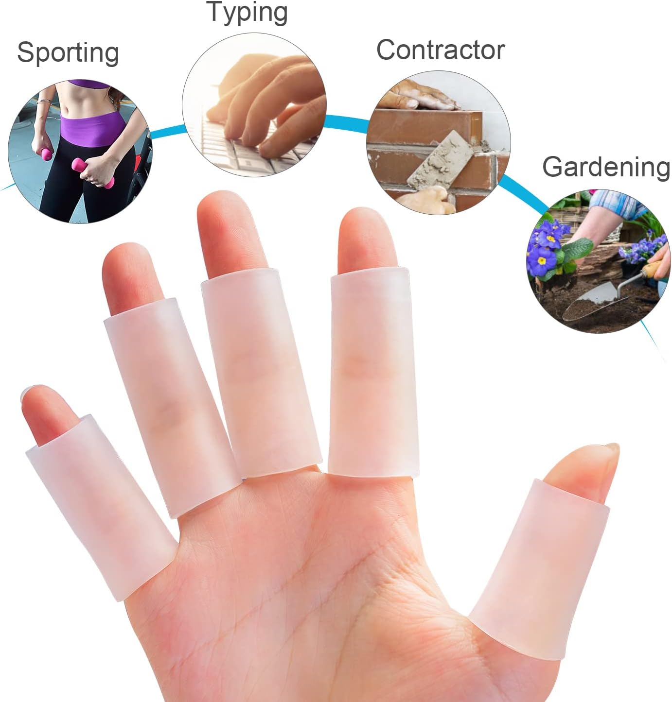 Gel Finger Protector, 10 Pcs Silicone Finger Sleeves for Corns, Fingernails Loss, Friction Pain Relief, Blue