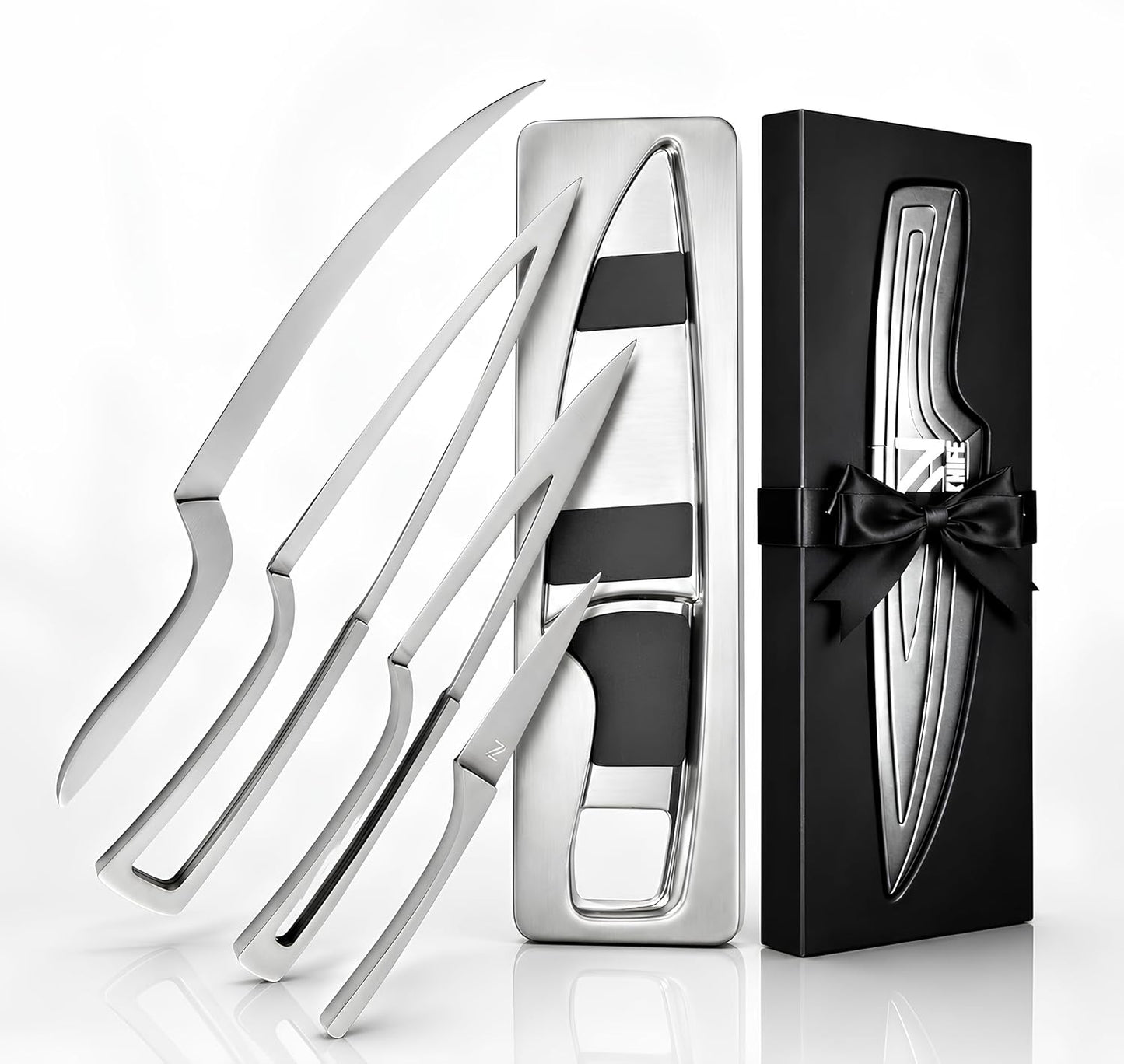 Magnetic Kitchen Knife Set - 4 Piece VG10 High Carbon Stainless Steel Kitchen Knives with Space-Saving Nesting Design & Magnetic Block - Ultra Sharp Professional Chef Knife Set