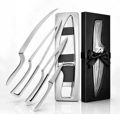 Magnetic Kitchen Knife Set - 4 Piece VG10 High Carbon Stainless Steel Kitchen Knives with Space-Saving Nesting Design & Magnetic Block - Ultra Sharp Professional Chef Knife Set