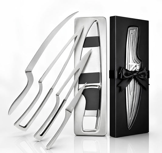 Magnetic Kitchen Knife Set - 4 Piece VG10 High Carbon Stainless Steel Kitchen Knives with Space-Saving Nesting Design & Magnetic Block - Ultra Sharp Professional Chef Knife Set