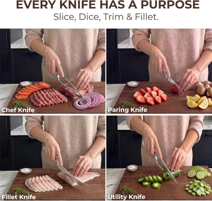 Magnetic Kitchen Knife Set - 4 Piece VG10 High Carbon Stainless Steel Kitchen Knives with Space-Saving Nesting Design & Magnetic Block - Ultra Sharp Professional Chef Knife Set