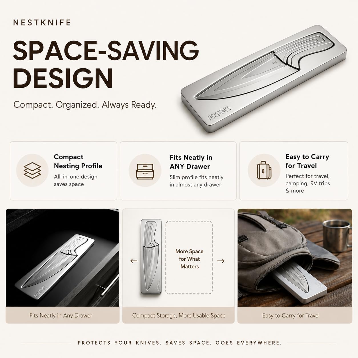 Magnetic Kitchen Knife Set - 4 Piece VG10 High Carbon Stainless Steel Kitchen Knives with Space-Saving Nesting Design & Magnetic Block - Ultra Sharp Professional Chef Knife Set