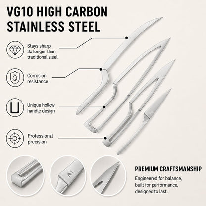 Magnetic Kitchen Knife Set - 4 Piece VG10 High Carbon Stainless Steel Kitchen Knives with Space-Saving Nesting Design & Magnetic Block - Ultra Sharp Professional Chef Knife Set