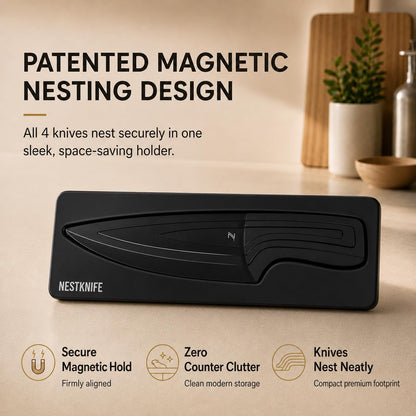 Magnetic Kitchen Knife Set - 4 Piece VG10 High Carbon Stainless Steel Kitchen Knives with Space-Saving Nesting Design & Magnetic Block - Ultra Sharp Professional Chef Knife Set