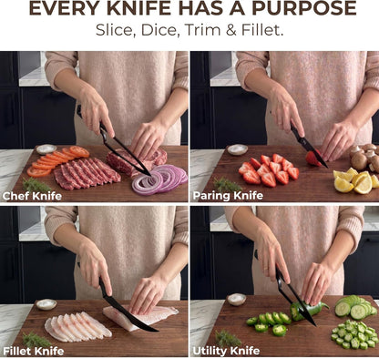 Magnetic Kitchen Knife Set - 4 Piece VG10 High Carbon Stainless Steel Kitchen Knives with Space-Saving Nesting Design & Magnetic Block - Ultra Sharp Professional Chef Knife Set