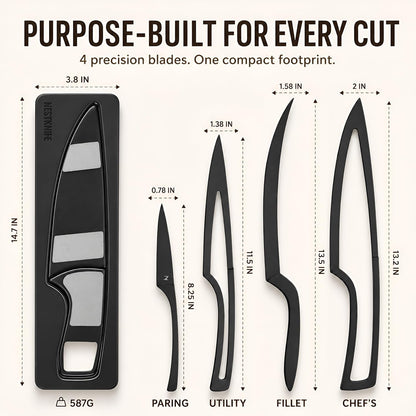 Magnetic Kitchen Knife Set - 4 Piece VG10 High Carbon Stainless Steel Kitchen Knives with Space-Saving Nesting Design & Magnetic Block - Ultra Sharp Professional Chef Knife Set