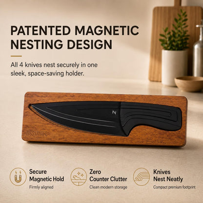 Magnetic Kitchen Knife Set - 4 Piece VG10 High Carbon Stainless Steel Kitchen Knives with Space-Saving Nesting Design & Magnetic Block - Ultra Sharp Professional Chef Knife Set