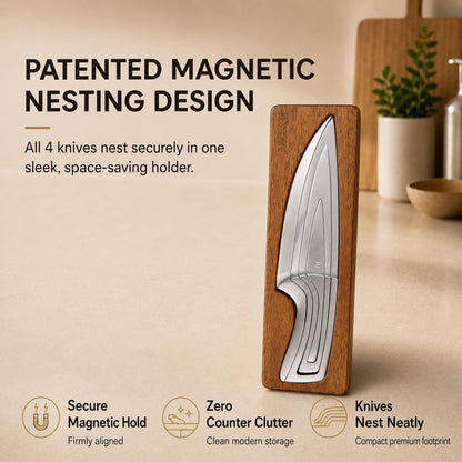 Magnetic Kitchen Knife Set - 4 Piece VG10 High Carbon Stainless Steel Kitchen Knives with Space-Saving Nesting Design & Magnetic Block - Ultra Sharp Professional Chef Knife Set