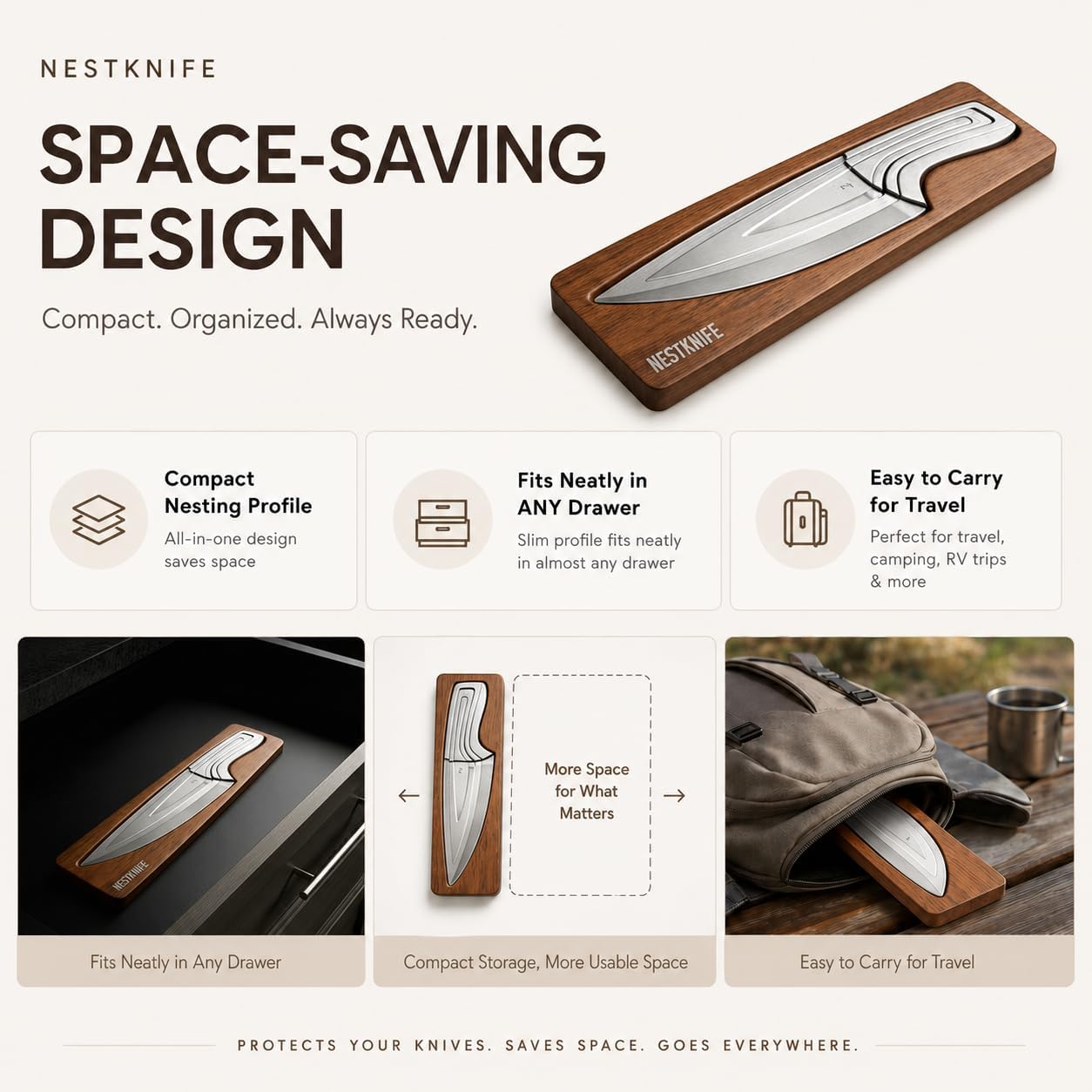 Magnetic Kitchen Knife Set - 4 Piece VG10 High Carbon Stainless Steel Kitchen Knives with Space-Saving Nesting Design & Magnetic Block - Ultra Sharp Professional Chef Knife Set