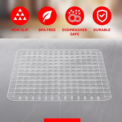 Clear Sink Mat - 12” x 16” - Heavy Duty PVC, Non-Slip, Dishwasher Safe, BPA-Free Sink Protector, Durable, Cut to Fit, Sink Mat for Kitchen Sink & Dishware Protection