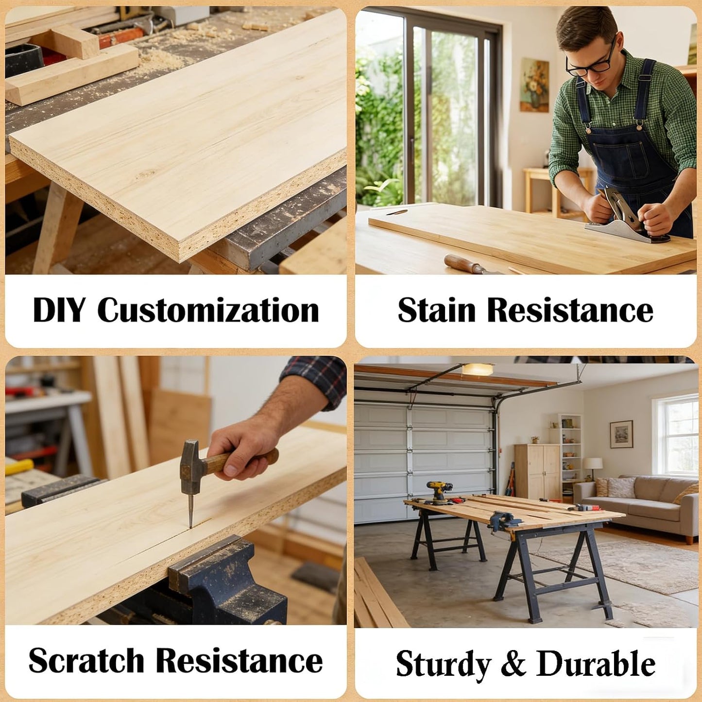 18"x25" Butcher Block Countertop Island, 1.5FT Unfinished Solid Birch Wood DIY Countertop, Durable Counter Table Tops for Kitchen Bar, Workshop, Laundry Counters Dining Room Tables 1.5"Thick