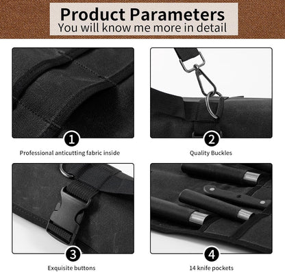 Chef Knife Roll Bag,Waxed Canvas chef bag with 18 Slots Cutlery Knives Holders Protectors,Portable Knife Bags for Chefs Professional,Case Storage Pouch,Camping and Hold Home Kitchen Knife Tools