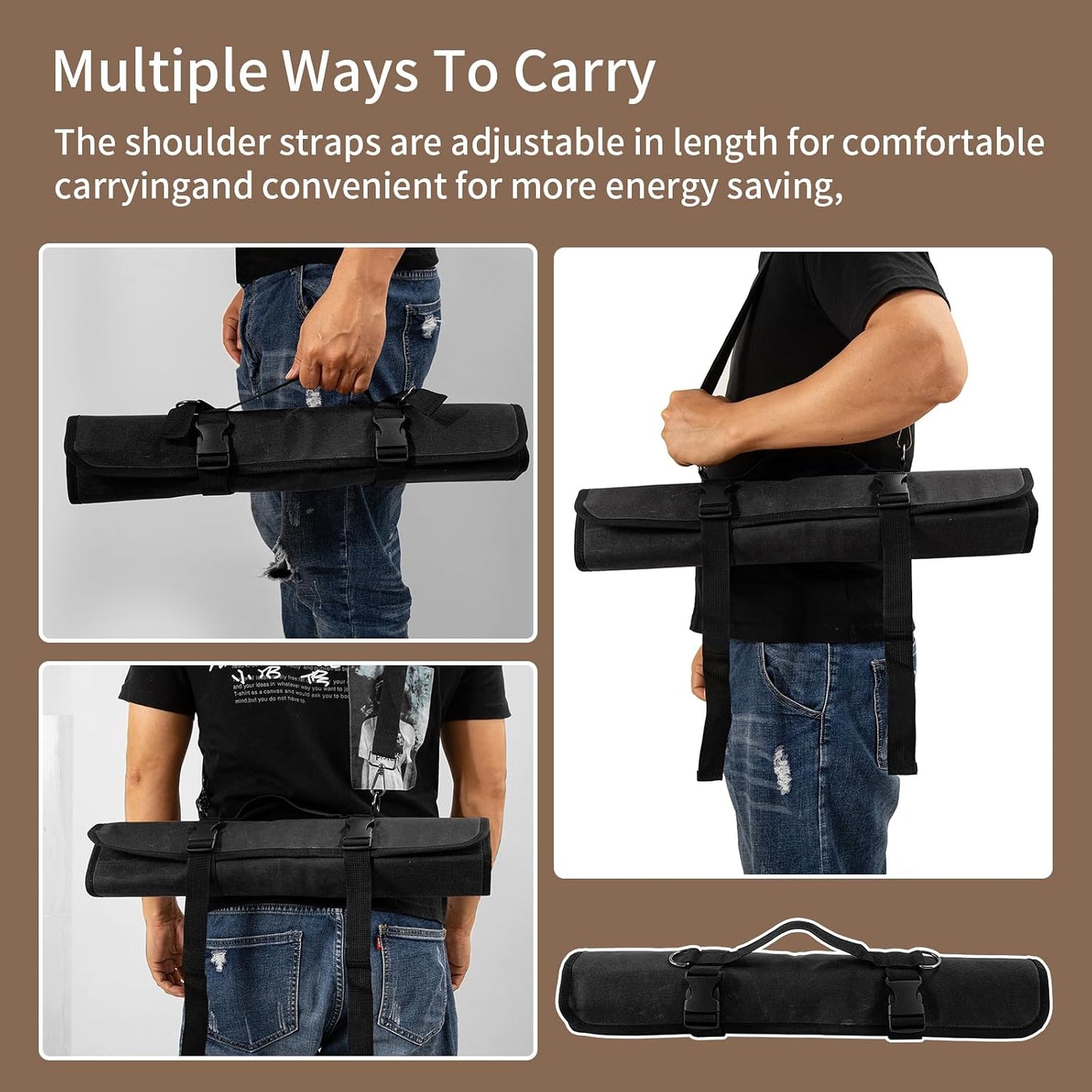Chef Knife Roll Bag,Waxed Canvas chef bag with 18 Slots Cutlery Knives Holders Protectors,Portable Knife Bags for Chefs Professional,Case Storage Pouch,Camping and Hold Home Kitchen Knife Tools
