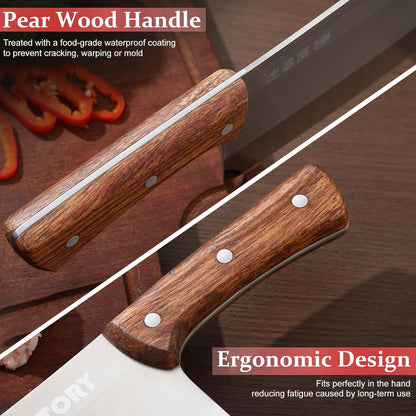 Meat Cleaver, Chinese Chefs Kitchen knife, bone chopper, full tang butcher chopping knife with hanging hole, wooden handle, German Steel, for home and resturant