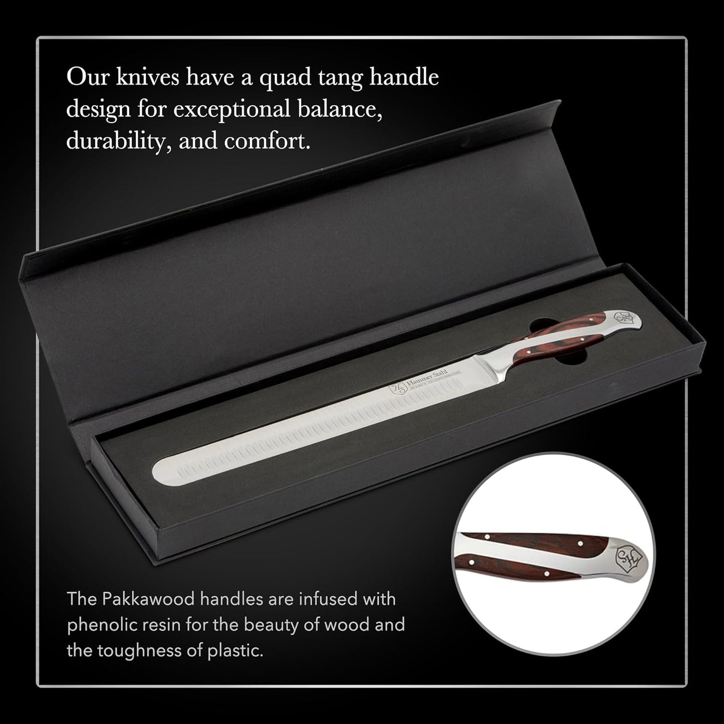 10 Inch Slicer | German Forged High Carbon Steel | Brisket Slicing Knife with Ergonomic Quad-Tang Pakkawood Handle & Gift Box