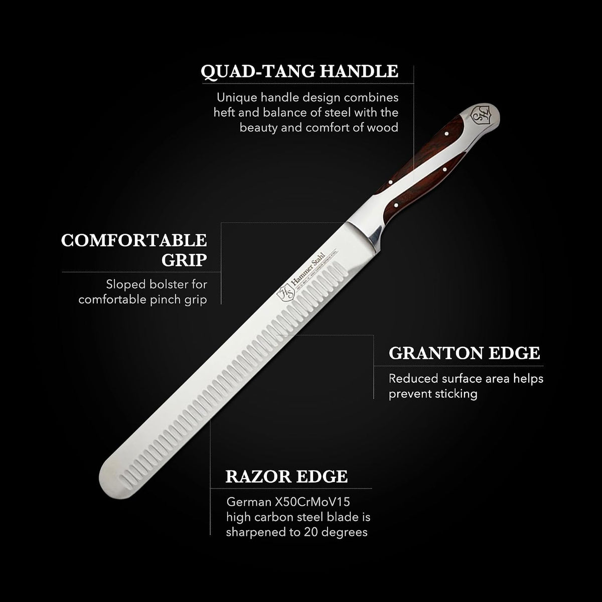 10 Inch Slicer | German Forged High Carbon Steel | Brisket Slicing Knife with Ergonomic Quad-Tang Pakkawood Handle & Gift Box