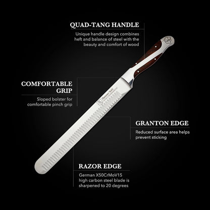 10 Inch Slicer | German Forged High Carbon Steel | Brisket Slicing Knife with Ergonomic Quad-Tang Pakkawood Handle & Gift Box