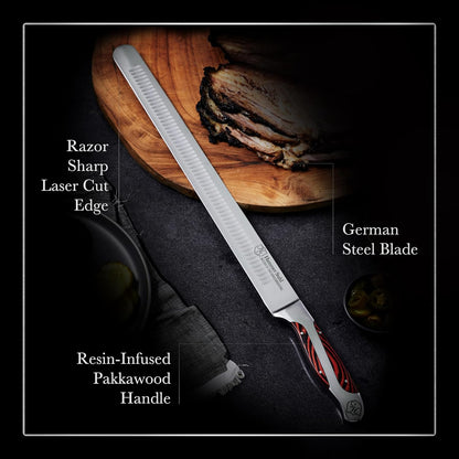 10 Inch Slicer | German Forged High Carbon Steel | Brisket Slicing Knife with Ergonomic Quad-Tang Pakkawood Handle & Gift Box