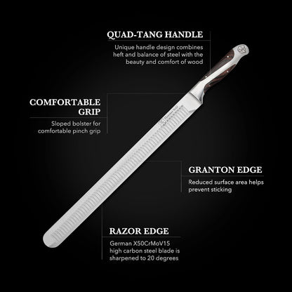 10 Inch Slicer | German Forged High Carbon Steel | Brisket Slicing Knife with Ergonomic Quad-Tang Pakkawood Handle & Gift Box