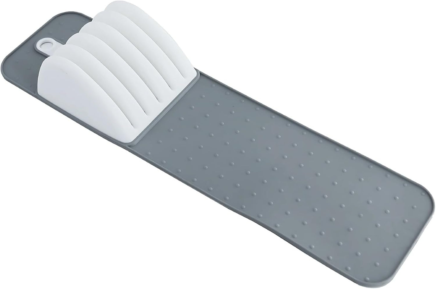 15 in Drawer Knife Organizer, 5-Slot Holder Tray, Gray and White Design, Non-Slip Cutlery Storage Solution, Compact