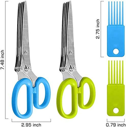 Herbal Scissors Stainless Steel 5 Blade Kitchen Scissors Mince Fresh Herbs & Leafy Greens Kitchen Gadgets Herb Cutter whit Cleaning Comb (Green)