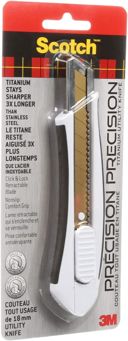 Scotch Titanium Snap-Off Utility Knife – Large 18mm Heavy-Duty Cutter with Locking Retractable Blade, Comfort Grip (Titanium 3X Sharper, Ideal for Boxes & Crafts)