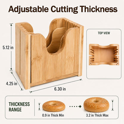 Bamboo Bagel Slicer for Homemade Bread, Wooden Bread Cutting Guide with Cleaning Brush, Safe Bagel Cutter for Bagels, Muffins, Rolls and Small Bread Loaves