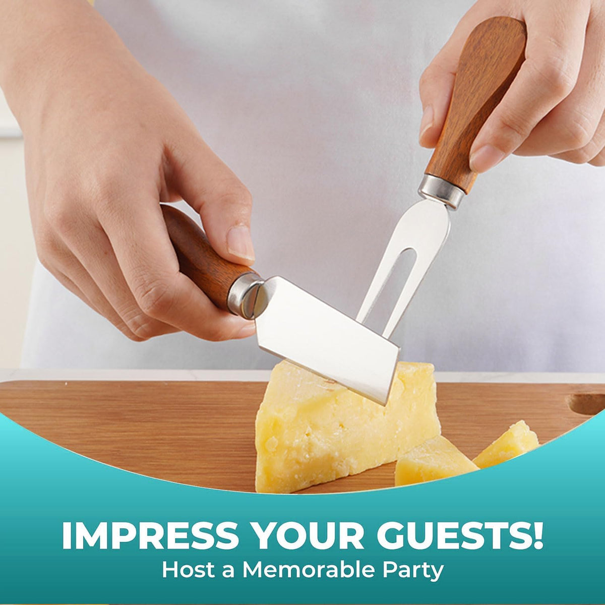 Cheese Knife Set with Acacia Wood Handles - Cheese Knife, Spreader, Fork, Slicer - Mini Stainless Steel Cheese Tools for Charcuterie Boards (6Pcs/Set, S)