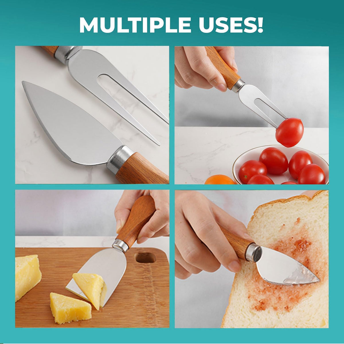 Cheese Knife Set with Acacia Wood Handles - Cheese Knife, Spreader, Fork, Slicer - Mini Stainless Steel Cheese Tools for Charcuterie Boards (6Pcs/Set, S)