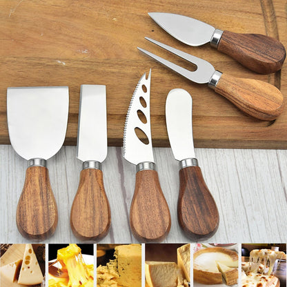 Cheese Knife Set with Acacia Wood Handles - Cheese Knife, Spreader, Fork, Slicer - Mini Stainless Steel Cheese Tools for Charcuterie Boards (6Pcs/Set, S)